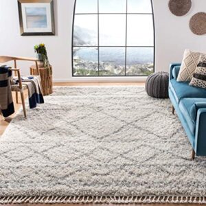 safavieh pro luxe shag collection 9′ x 12′ ivory / light grey plx436a moroccan boho tassel non-shedding living room bedroom dining room entryway plush 2.4-inch thick area rug