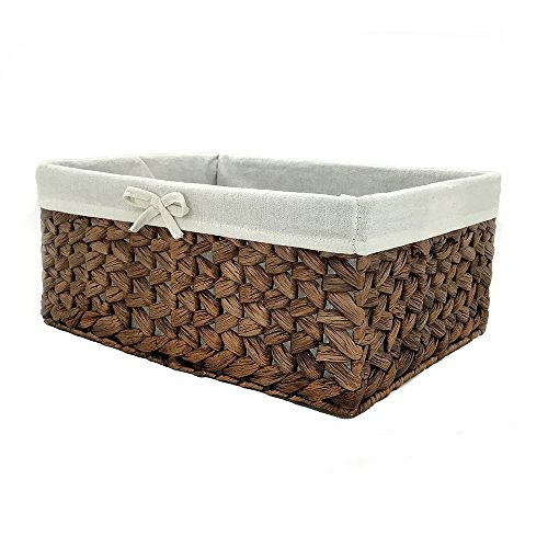 Rectangular Woven Seagrass Storage Bin with Handle,Kingwillow. (water hyacinth, Large)