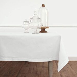 solino home cotton linen tablecloth – 58 x 84 inch white – natural fabric hemstitch tablecloth for spring, easter, summer, dining, wedding, indoor, outdoor – handcrafted and machine washable