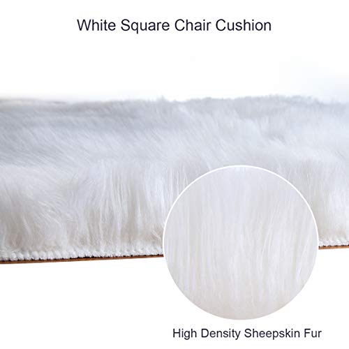 Softlife Square Faux Fur Sheepskin Chair Cover Seat Cushion Pad Super Soft Area Rugs for Living Bedroom Sofa (1.6ft x 1.6ft, White)