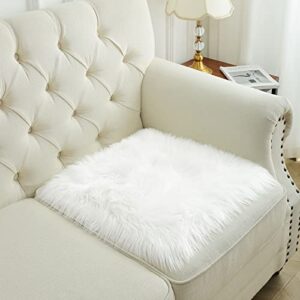 Softlife Square Faux Fur Sheepskin Chair Cover Seat Cushion Pad Super Soft Area Rugs for Living Bedroom Sofa (1.6ft x 1.6ft, White)