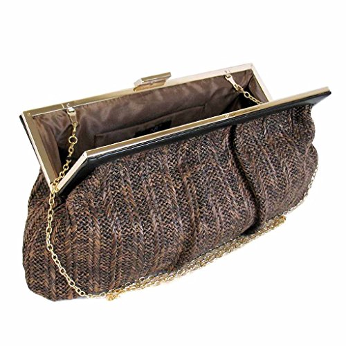 JNB Women's Oversize Solid Straw Clutch Brown