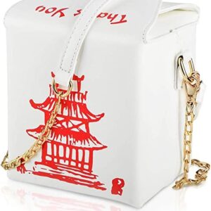 Fashion Crossbody Shoulder Bag, i5 Chinese Takeout Box Purse with Comfortable Chain Strap (fushcia) (white-red2)