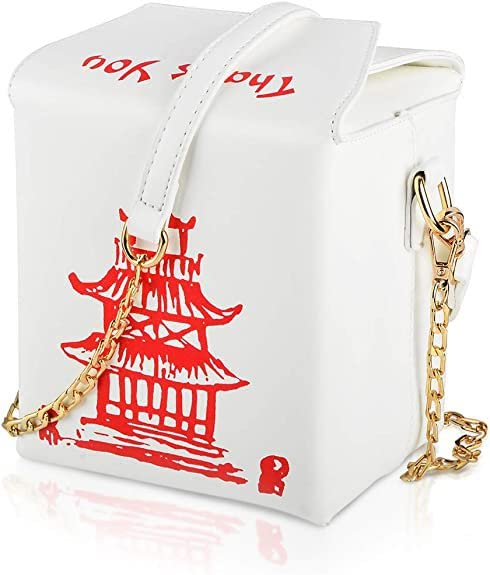 Fashion Crossbody Shoulder Bag, i5 Chinese Takeout Box Purse with Comfortable Chain Strap (fushcia) (white-red2)