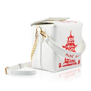 Fashion Crossbody Shoulder Bag, i5 Chinese Takeout Box Purse with Comfortable Chain Strap (fushcia) (white-red2)