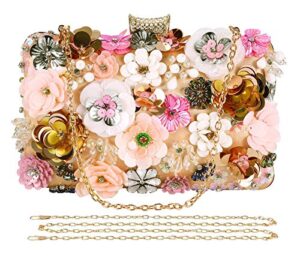 selighting colorful floral clutch evening bags for women formal beaded bridal wedding purse prom cocktail party handbags champagne