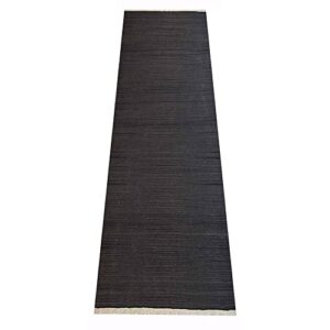 Rugsotic Carpets Hand Woven Flat Weave Kilim Wool 2'6''x10' Runner Area Rug Solid Charcoal D00111