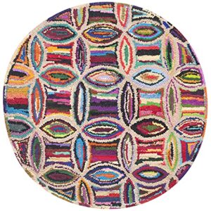 SAFAVIEH Nantucket Collection 4' Round Multi NAN441A Handmade Boho Abstract Cotton Area Rug