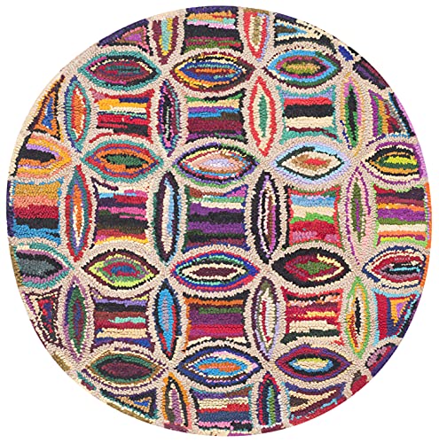 SAFAVIEH Nantucket Collection 4' Round Multi NAN441A Handmade Boho Abstract Cotton Area Rug