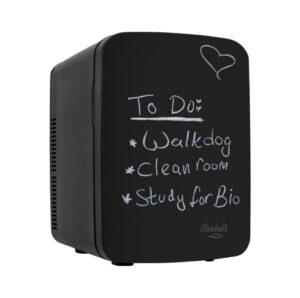 cooluli vibe mini fridge for bedroom – with cool front magnetic blackboard – 15l portable small refrigerator for travel, car & office desk – plug in cooler & warmer for food, drinks & skincare (black)