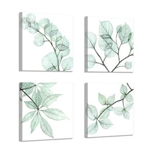 artistic path natural leaf artwork floral pictures: twig graphic art print on canvas for bathroom wall (12″ w x 12″ h x 4 pcs, multi-sized)
