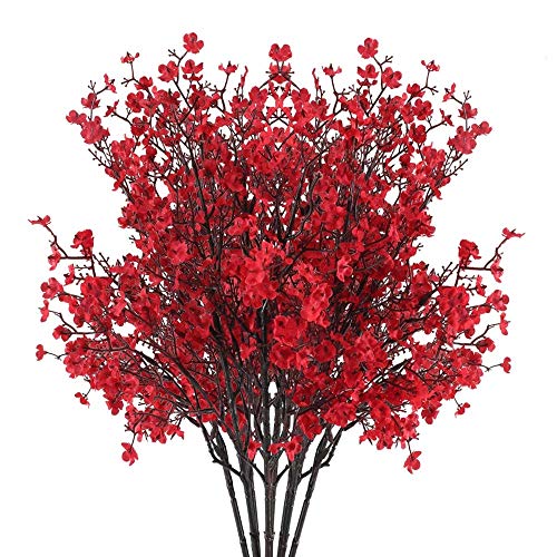 AILANDA 6 Bundles Babys Breath Artificial Flowers Red Real Touch Faux Gypsophila Bouquet Fake Silk Plants Decor for Home Wedding Bouquets Floral Arrangement Party Table Decoration