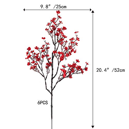 AILANDA 6 Bundles Babys Breath Artificial Flowers Red Real Touch Faux Gypsophila Bouquet Fake Silk Plants Decor for Home Wedding Bouquets Floral Arrangement Party Table Decoration