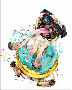 7dots art. dogs. watercolor art print, poster 8″x10″ on fine art thick watercolor paper for childrens kids room, bedroom, bathroom. wall art decor with animals for boys, girls. (pug dog)