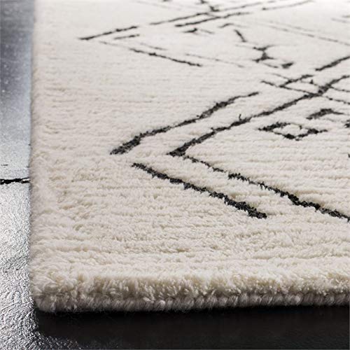 SAFAVIEH Casablanca Shag Collection 8' x 10' Ivory / Black CSB201Z Handmade Moroccan Premium Wool Area Rug