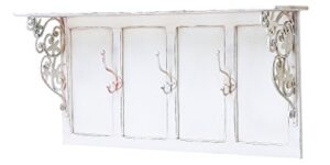 amazing decor hand painted distressed white wood wall shelf with three iron hooks