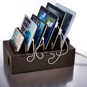 prosumer’s choice natural bamboo charging station rack for smartphones and tablets | simple all-in-one organizer, with removable dividers, perfect to work from home – dark brown