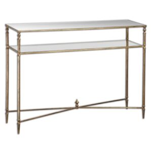 uttermost henzler glass and gold leaf console table