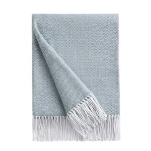 bourina decorative diamond lattice faux cashmere fringe throw blanket lightweight soft cozy for bed or sofa farmhouse outdoor throw blankets, 50″ x 60″,light blue