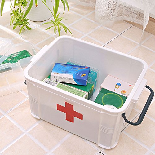 Levoberg Medicine Box Storage Box Organizer 2 Layers with Compartments Family Emergency Kit Storage Case 9.25"x6.49"x5.31"