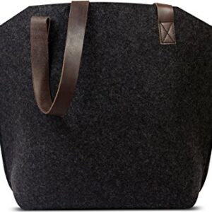 Pack & Smooch York Carryall Tote Bag for Women - Made with 100% Merino Wool and Vegetable Tanned Leather Strap (Dark Grey/Dark Brown)