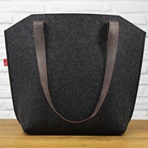 Pack & Smooch York Carryall Tote Bag for Women - Made with 100% Merino Wool and Vegetable Tanned Leather Strap (Dark Grey/Dark Brown)