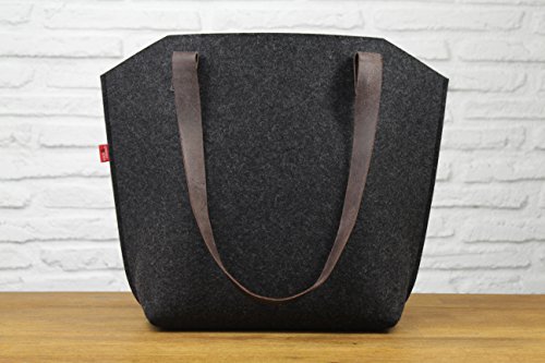 Pack & Smooch York Carryall Tote Bag for Women - Made with 100% Merino Wool and Vegetable Tanned Leather Strap (Dark Grey/Dark Brown)