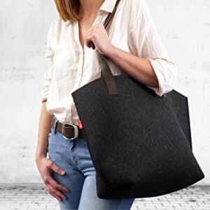 Pack & Smooch York Carryall Tote Bag for Women - Made with 100% Merino Wool and Vegetable Tanned Leather Strap (Dark Grey/Dark Brown)