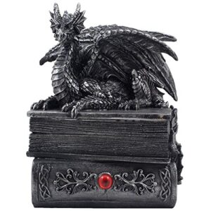 Mythical Guardian Dragon Trinket Box Statue with Hidden Book Storage Compartment for Decorative Gothic & Medieval Décor and Figurines As Jewelry Boxes or Fantasy Gifts for Office Study-Library