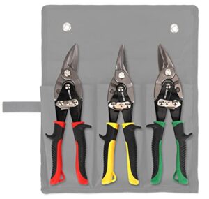 hurricane 3 pc aviation tin snips set, metal cutter shear for cut sheet metal, chrome vanadium steel, straight left and right, ergonomical tyregrip handle with hang hole and safety latch
