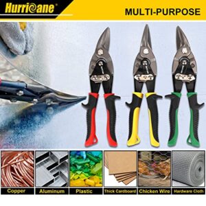 Hurricane 3 pc Aviation Tin Snips Set, Metal Cutter Shear for Cut Sheet Metal, Chrome Vanadium Steel, Straight Left and Right, Ergonomical TyreGrip Handle with Hang Hole and Safety Latch