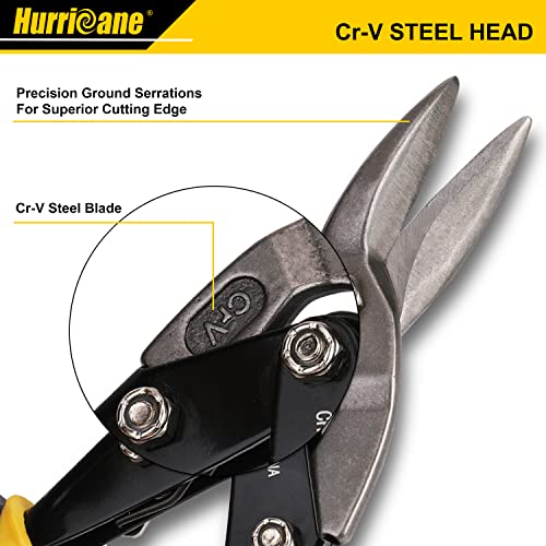 Hurricane 3 pc Aviation Tin Snips Set, Metal Cutter Shear for Cut Sheet Metal, Chrome Vanadium Steel, Straight Left and Right, Ergonomical TyreGrip Handle with Hang Hole and Safety Latch
