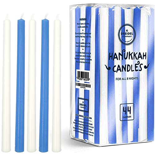 Menorah Candles Chanukah Candles 44 Tall Colorful Hanukkah Candles for All 8 Nights of Chanukah (Tall White & Blue Candles, Single)