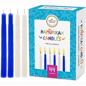 the dreidel company menorah candles chanukah candles 44 white and blue hanukkah candles for all 8 nights of chanukah (single box)
