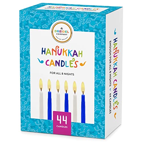 The Dreidel Company Menorah Candles Chanukah Candles 44 White and Blue Hanukkah Candles for All 8 Nights of Chanukah (Single Box)