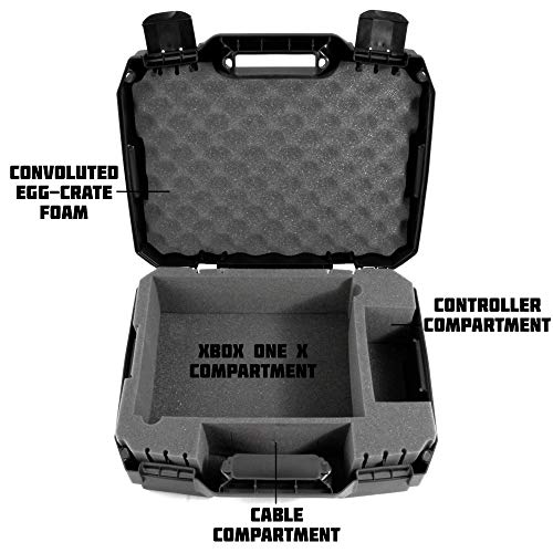 CASEMATIX Travel Case Compatible with Xbox One X - Hard Shell Carrying Case with Protective Foam Compartments for Console, Controller, Power Adapter, Games and More Accessories