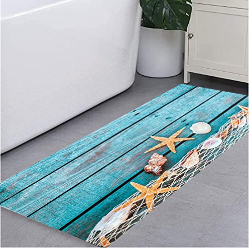 2' x 6' Flannel Starfish Seashell Wood Bathroom Carpets Rugs Bath Mat Bath Rugs Anti-Slip Kitchen Mats Bathroom Mat Bathroom Carpets (Red Starfish)