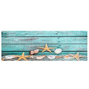 2' x 6' Flannel Starfish Seashell Wood Bathroom Carpets Rugs Bath Mat Bath Rugs Anti-Slip Kitchen Mats Bathroom Mat Bathroom Carpets (Red Starfish)