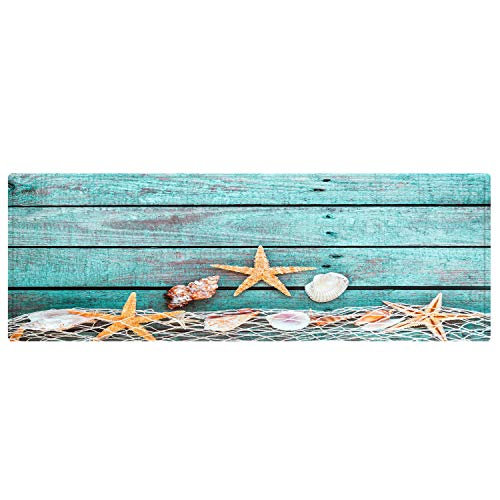 2' x 6' Flannel Starfish Seashell Wood Bathroom Carpets Rugs Bath Mat Bath Rugs Anti-Slip Kitchen Mats Bathroom Mat Bathroom Carpets (Red Starfish)