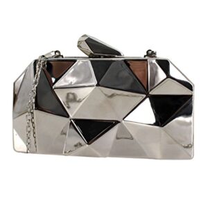 van caro womens metal clutch geometric evening handbag diamond chain purse, silver