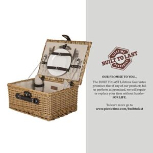 PICNIC TIME Classic Picnic Basket for 2, Romantic Picnic for 2, Wicker Picnic Set, (Beige Canvas)