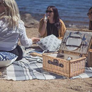 PICNIC TIME Classic Picnic Basket for 2, Romantic Picnic for 2, Wicker Picnic Set, (Beige Canvas)