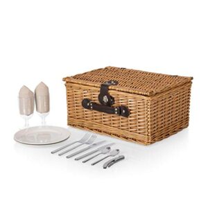 PICNIC TIME Classic Picnic Basket for 2, Romantic Picnic for 2, Wicker Picnic Set, (Beige Canvas)