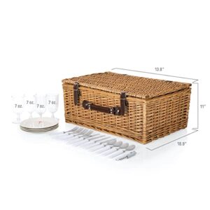 PICNIC TIME Belmont Picnic Basket for 4 - Wicker Picnic Baskets - 4 Person Picnic Set, Navy Blue & White Stripes