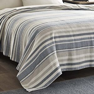 Eddie Bauer - King Blanket, Lightweight Cotton Bedding, Home Decor for All Seasons (Herringbone Blue Stripe, King)