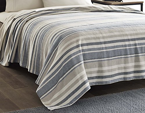 Eddie Bauer - King Blanket, Lightweight Cotton Bedding, Home Decor for All Seasons (Herringbone Blue Stripe, King)