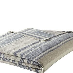 Eddie Bauer - King Blanket, Lightweight Cotton Bedding, Home Decor for All Seasons (Herringbone Blue Stripe, King)