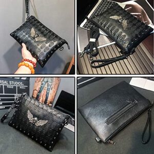 Downupdown Men&Women Clutch Skull Rivet Purse Punk Clutch Handbags Wallet with Shoulder Strap Messenger Bag Party Purse Phone Bag