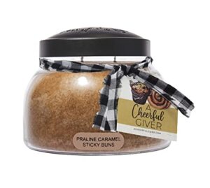 a cheerful giver – praline caramel sticky buns mama scented glass jar candle (22oz) with lid & true to life fragrance made in usa