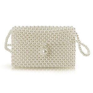 hogoo luxury white pearl purses shoulder bag for women pearl bag crossbody beaded clutch evening bag (white set1)